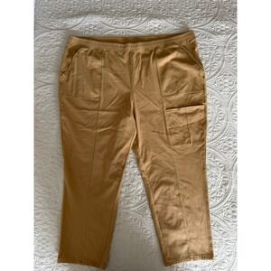 Denim & Company Womens 2X Tan Cargo Pants Pull On Elastic Waist Stretch Cotton